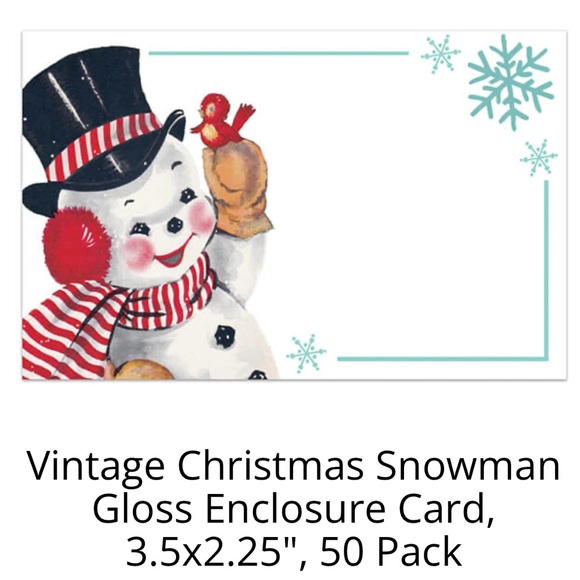 Christmas Vintage Snowman Gloss Enclosure Gift Card 3.5x2.25" Pack of 50 - Picture 2 of 4